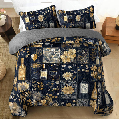 Shineful All Season Quilt 3-Piece Set Gracefulness Wine Floral
