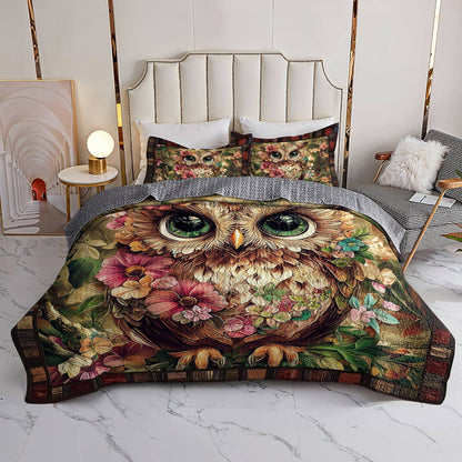 Shineful All Season Quilt 3-Piece Set Vintage Floral Owl