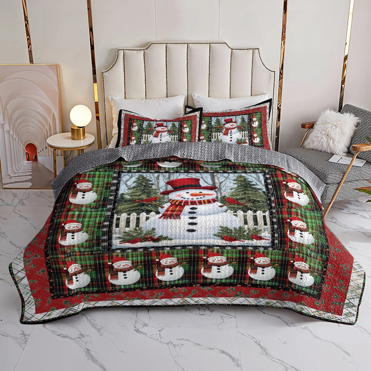 Shineful All Season Quilt 3-Piece Set - Snowman’s Cozy Forest