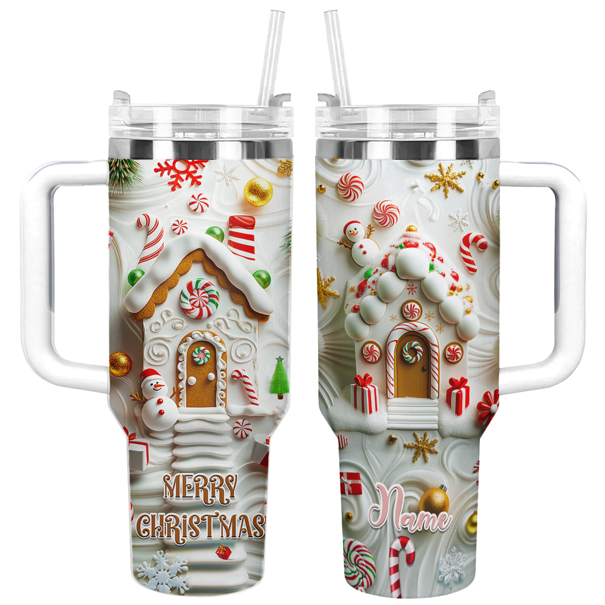 Shineful Glossy Tumbler Personalized Gingerbread Cottage