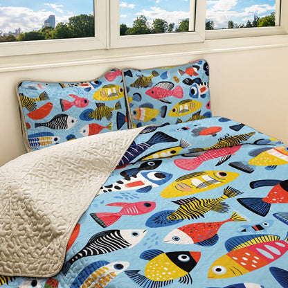 Shineful All Season Quilt 3-Piece Set Vibrant Fish