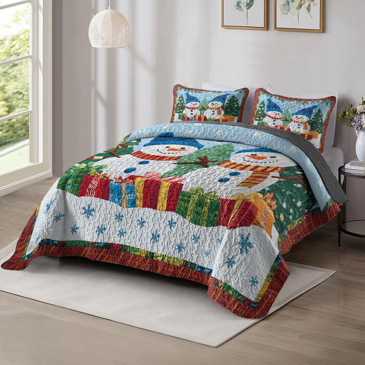 Shineful All Season Quilt 3-Piece Set Snowman Christmas