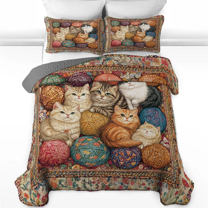 Shineful All Season Quilt 3-Piece Set - Purrfect Yarn Cat