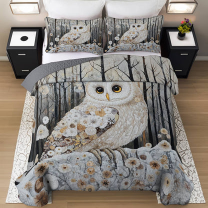 Shineful All Season Quilt 3-Piece Set Gentle Owl Winter Forest