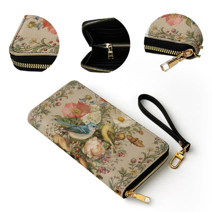 Shineful Leather Clutch Purse With Wristlet Strap Handle Whispering Garden