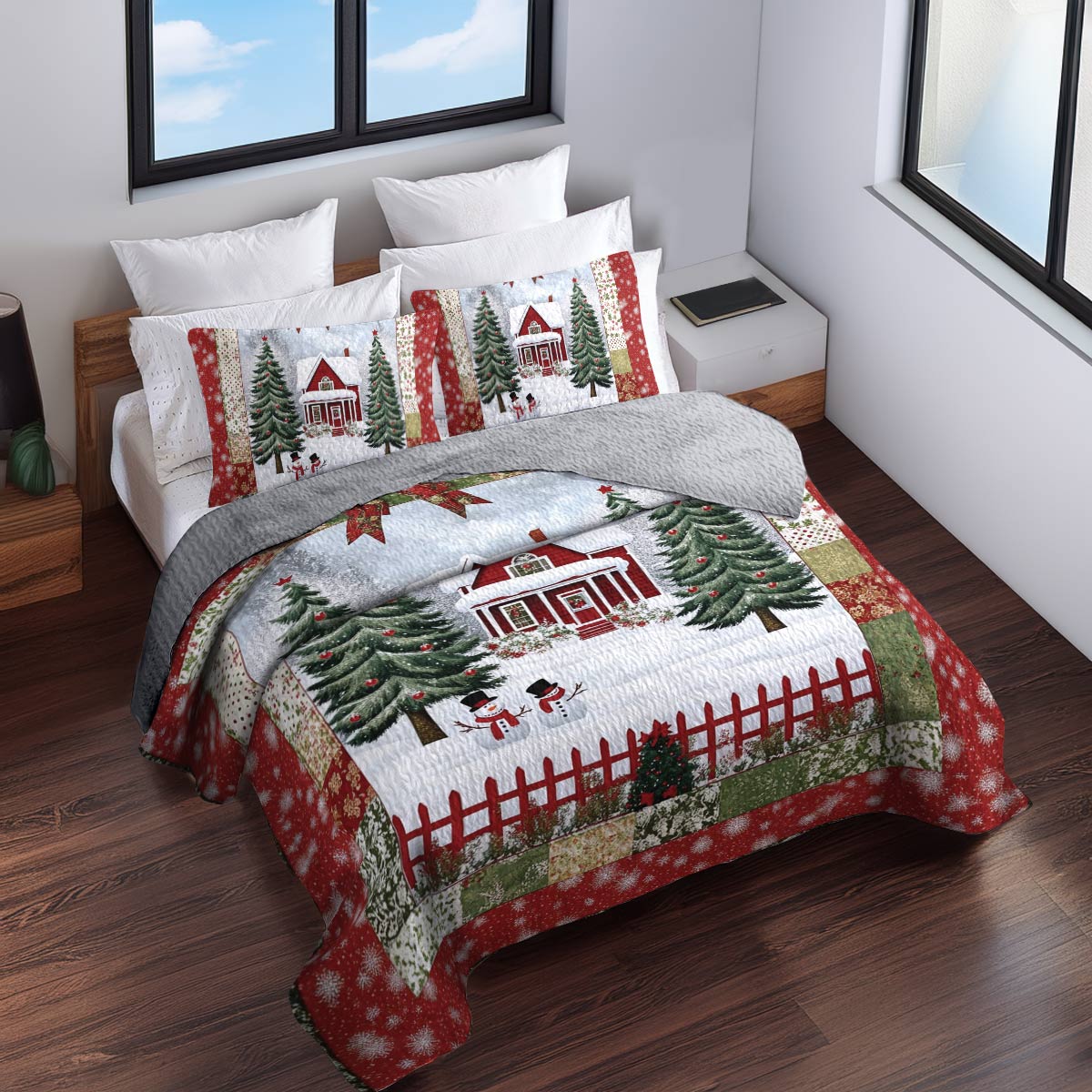 Shineful All Season Quilt 3-Piece Set Snowy Village