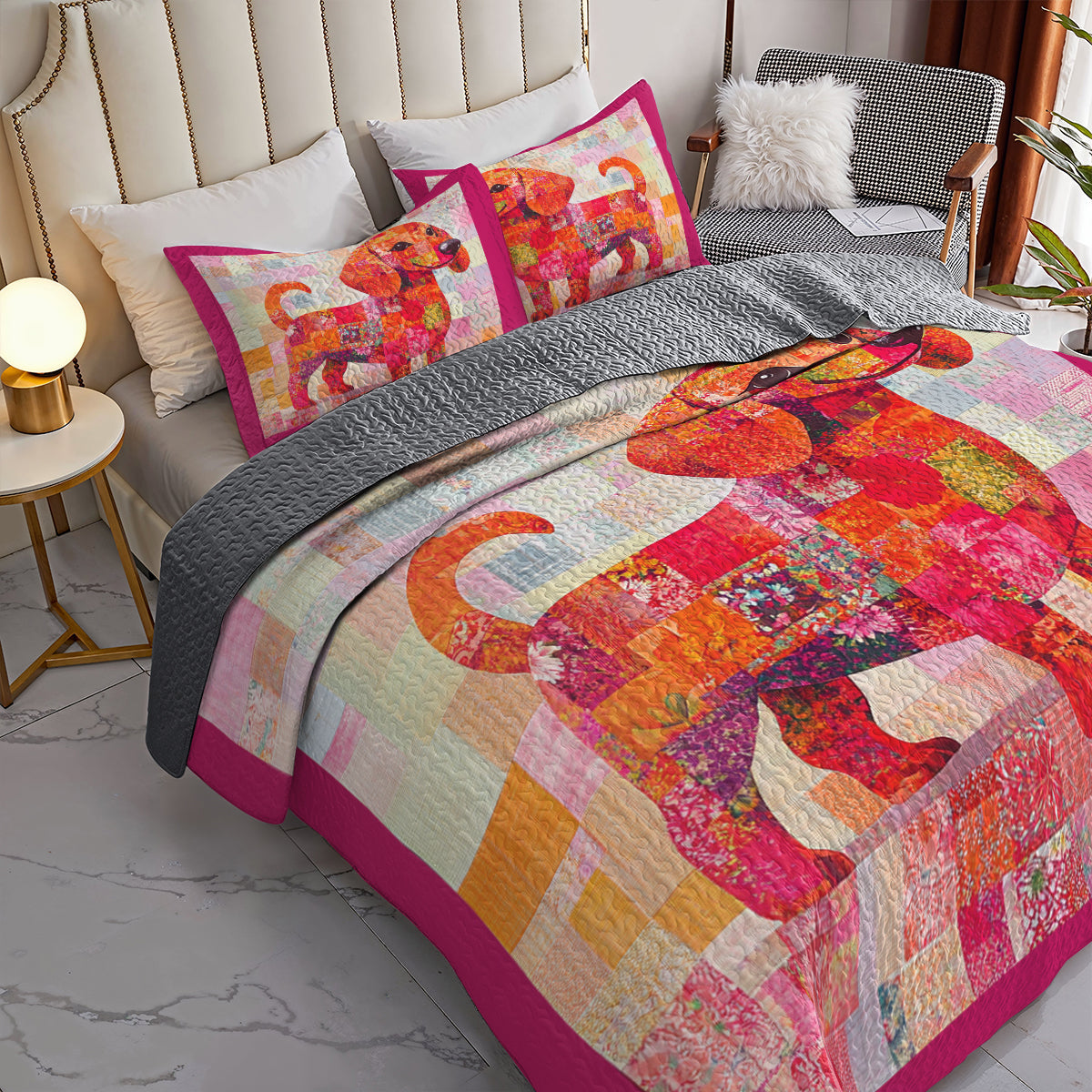 Shineful All Season Quilt 3-Piece Set Playful Puppy Patchwork