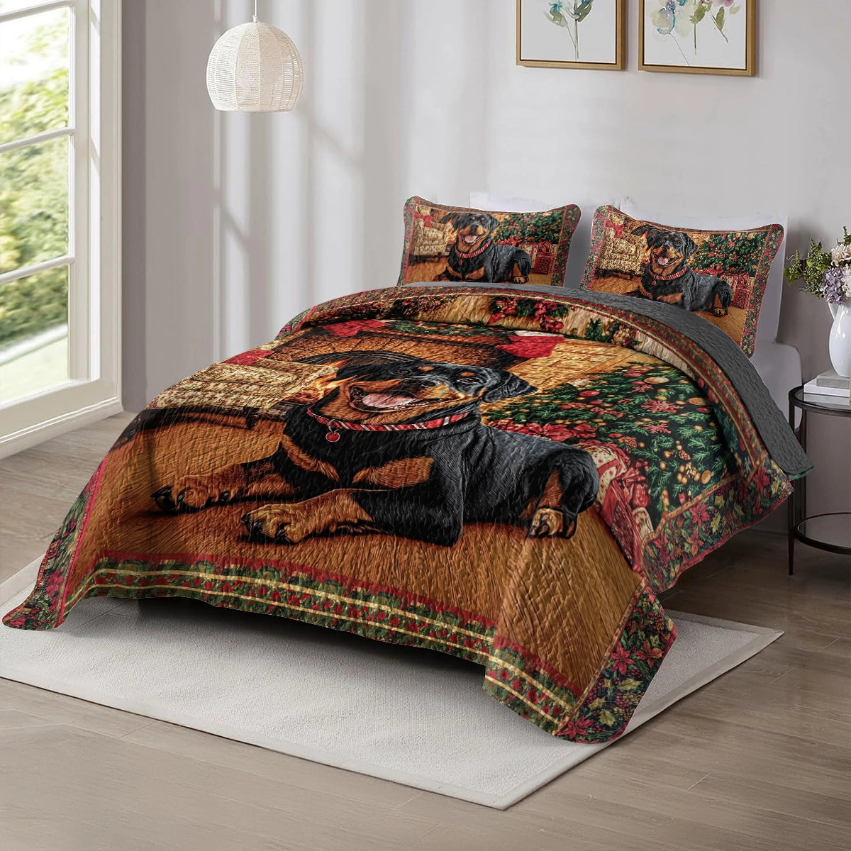 Shineful All Season Quilt 3-Piece Set - Rottweiler's Christmas Cheer