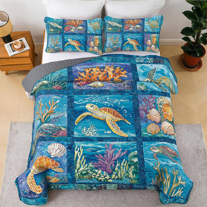 Shineful All Season Quilt 3-Piece Set - Sea Turtle Ocean Patchwork