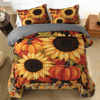 Shineful All Season Quilt 3-Piece Set Autumn Sunflower & Pumpkin