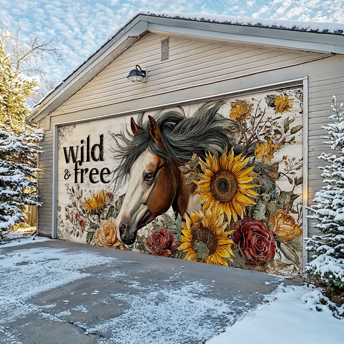Shineful Garage Door Banner Decoration Wild & Free Horse