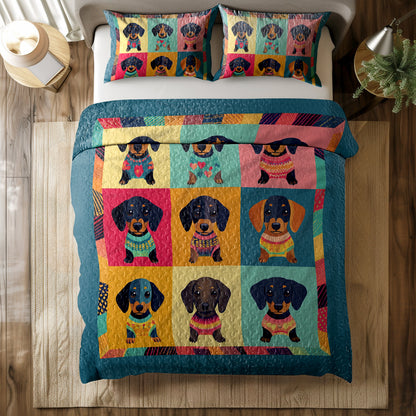Shineful All Season Quilt 3-Piece Set Dachshund Happy Holiday