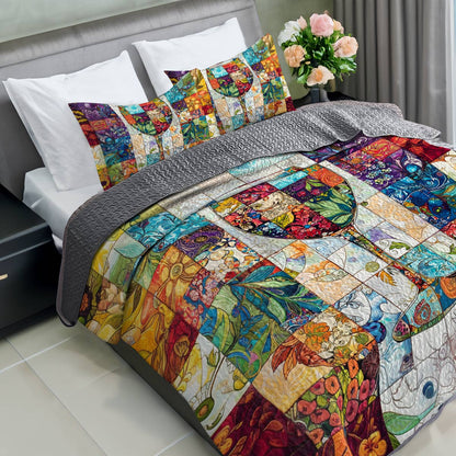 Shineful All Season Quilt 3-Piece Set Classical Wine glass