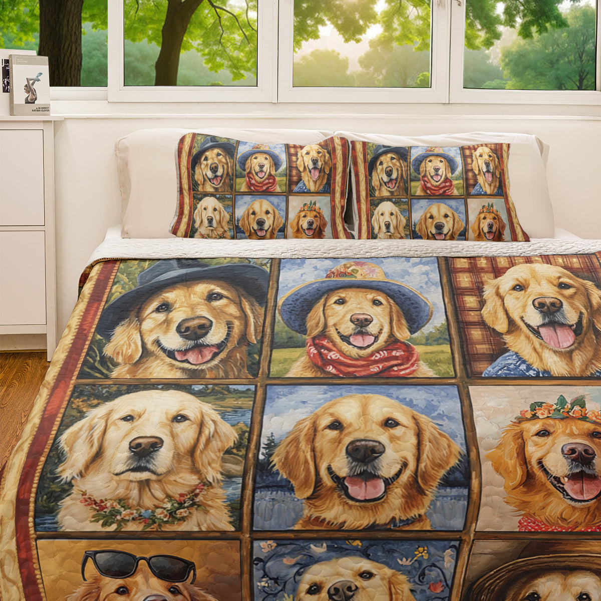 Shineful All Season Quilt 3-Piece Set Happy Golden Retriever