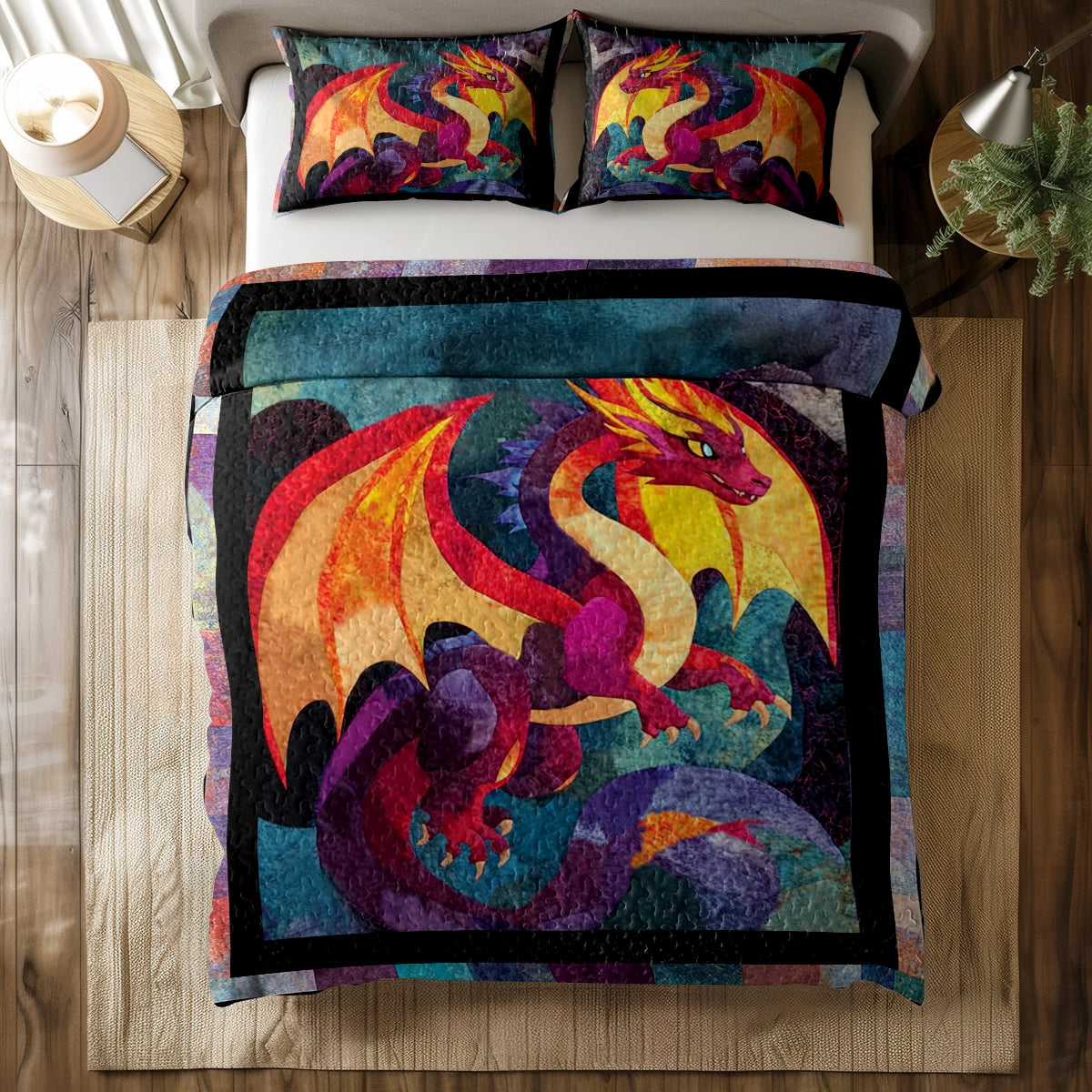Shineful All Season Quilt 3-Piece Set - Firestorm Dragon