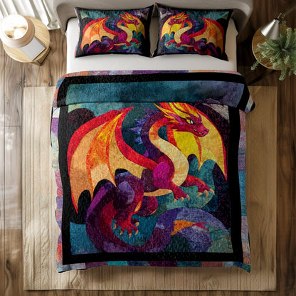 Shineful All Season Quilt 3-Piece Set - Firestorm Dragon
