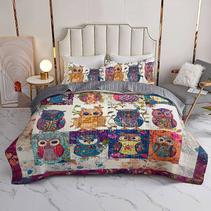 Shineful All Season Quilt 3-Piece Set Gorgeous Colorful Baby Owls