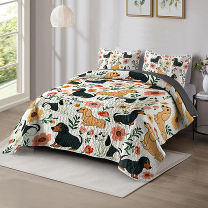 Shineful All Season Quilt 3-Piece Set - Playful Dachshunds In Beautiful Nature