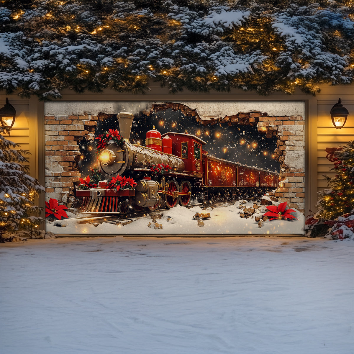 Shineful Garage Door Banner Decoration Holiday Train Burst