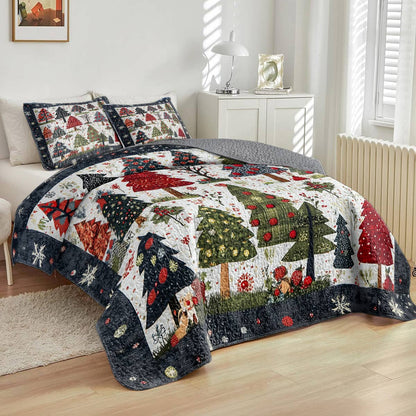 Shineful All Season Quilt 3-Piece Set Charming Christmas Tree Forest