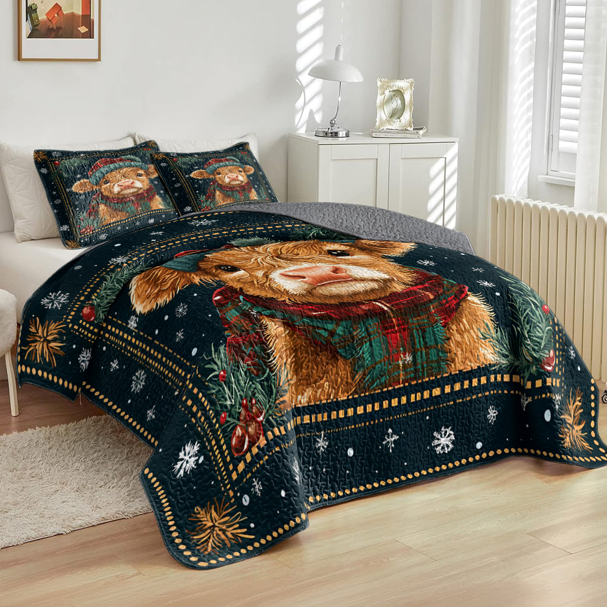 Shineful All Season Quilt 3-Piece Set Christmas Baby Cow