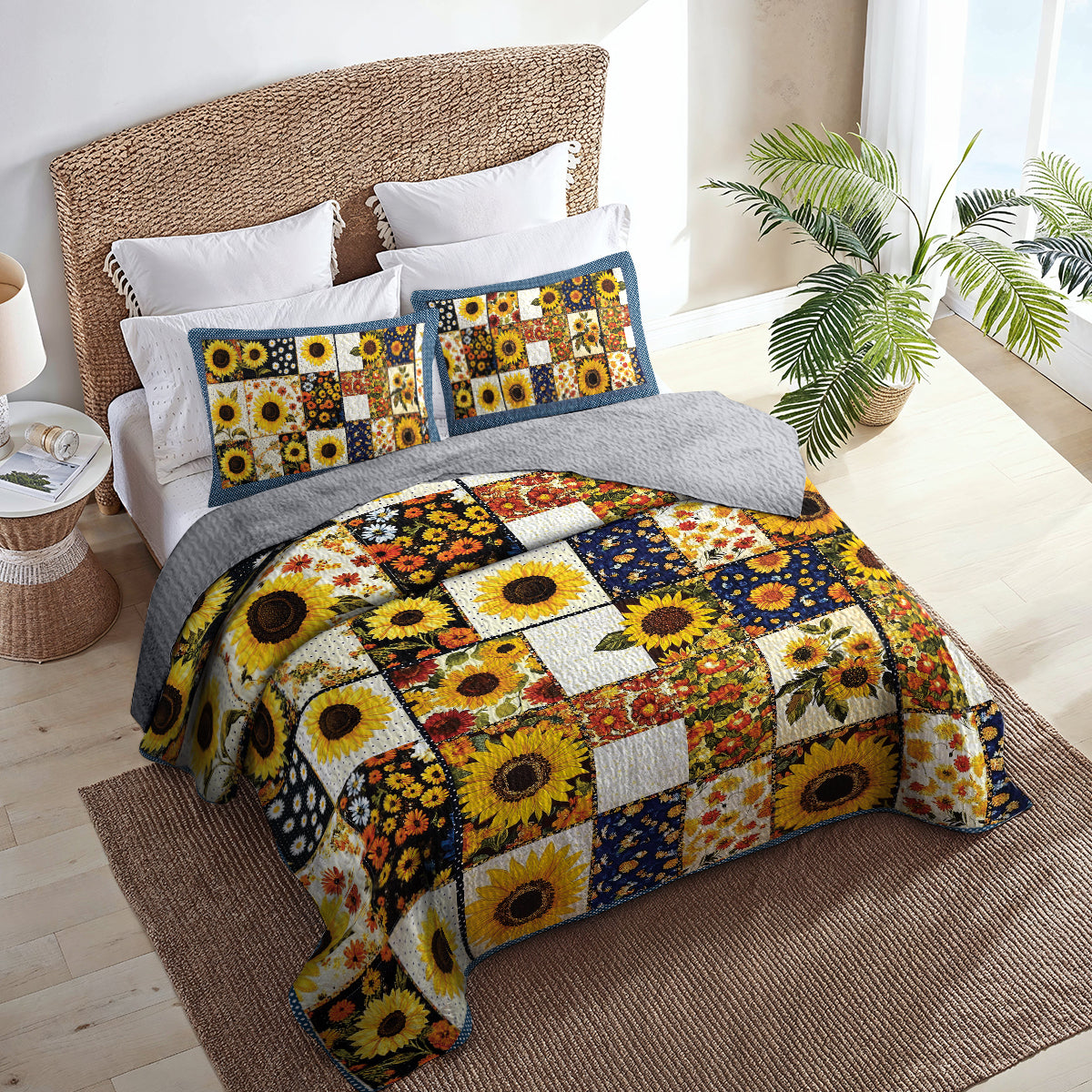 Shineful All Season Quilt 3-Piece Set - Golden Bloom Sunflower