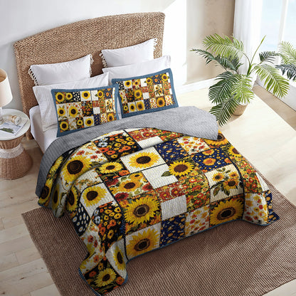 Shineful All Season Quilt 3-Piece Set - Golden Bloom Sunflower