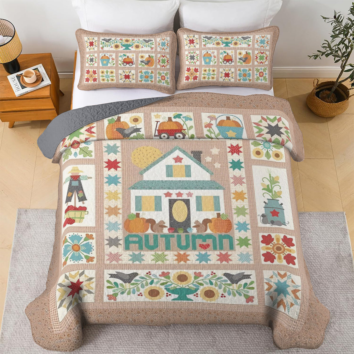 Shineful All Season Quilt 3-Piece Set Autumn Cottage Farm