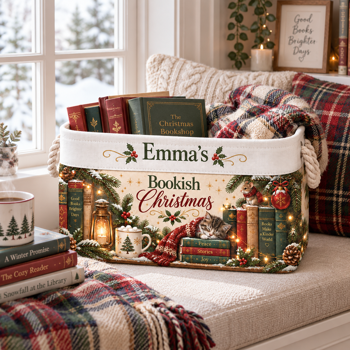 Shineful Personalized Bookish Christmas Book Basket