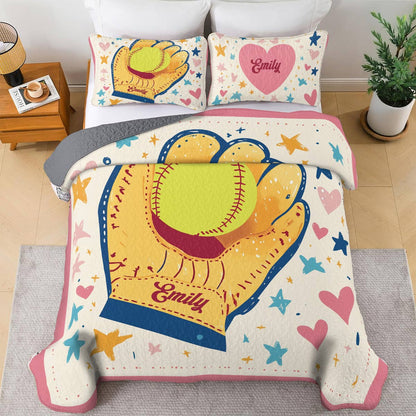 Shineful All Season Quilt 3-Piece Set - Personalized Softball Sweet Dreams