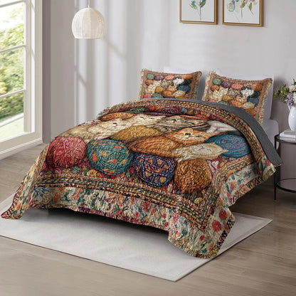 Shineful All Season Quilt 3-Piece Set - Purrfect Yarn Cat