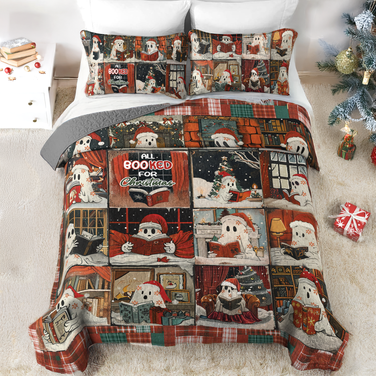 Shineful All Season Quilt 3-Piece Set Christmas Floral Bookish Boo