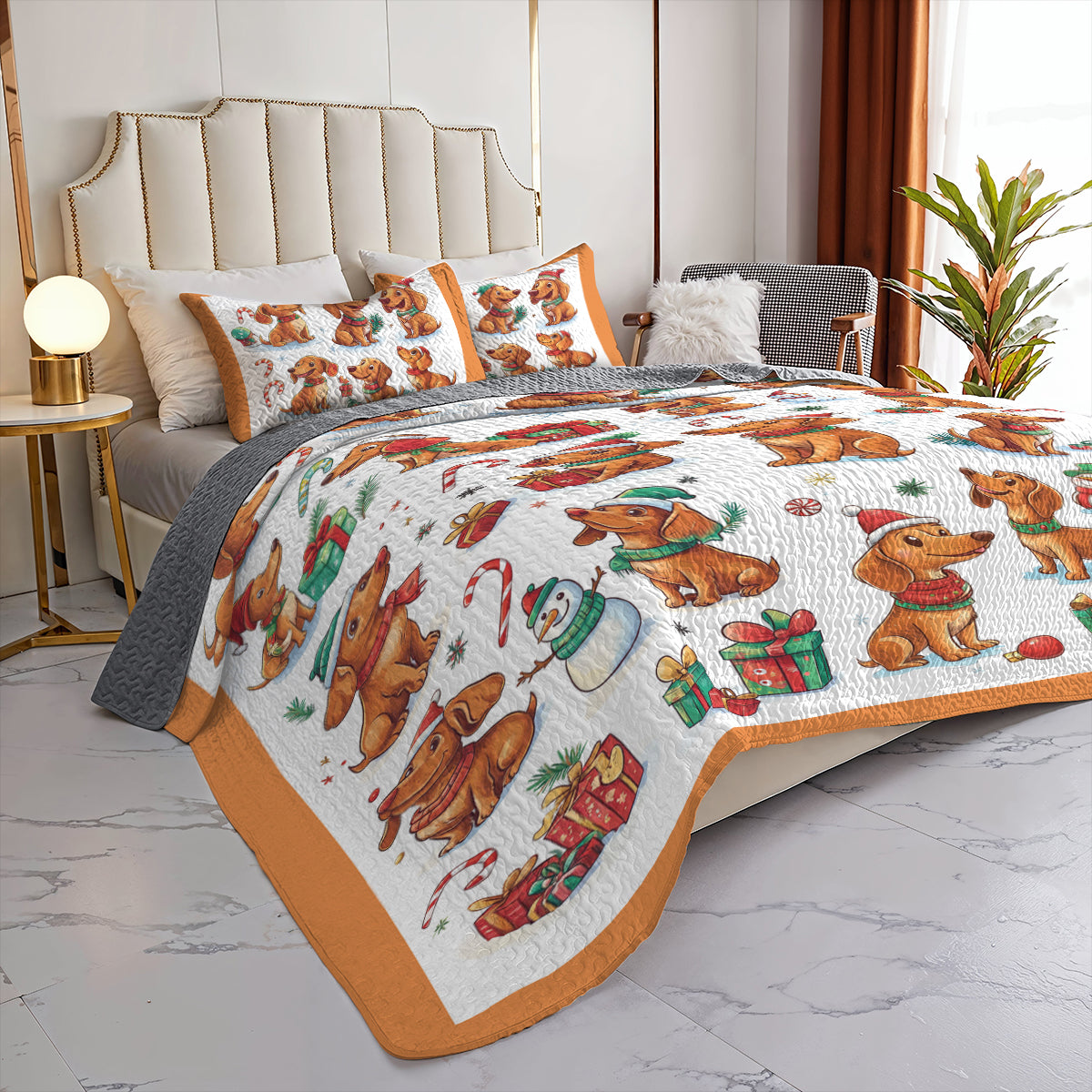 Shineful All Season Quilt 3-Piece Set Dachshund Christmas