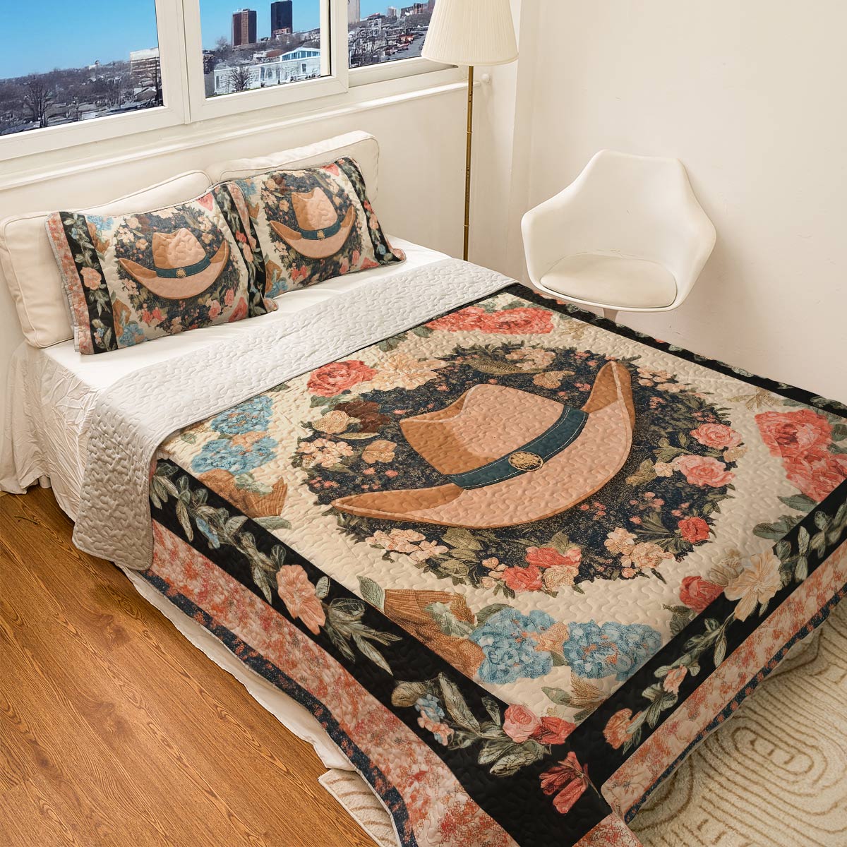 Shineful All Season Quilt 3-Piece Set - Floral Cowboy Elegant