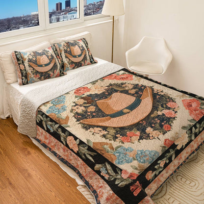 Shineful All Season Quilt 3-Piece Set - Floral Cowboy Elegant