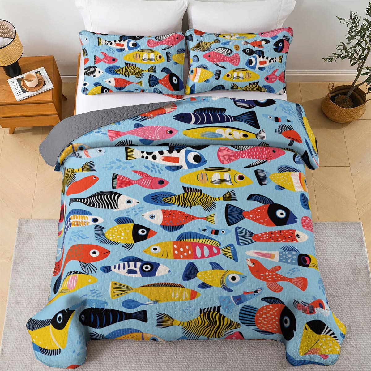 Shineful All Season Quilt 3-Piece Set Vibrant Fish