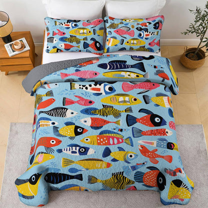 Shineful All Season Quilt 3-Piece Set Vibrant Fish