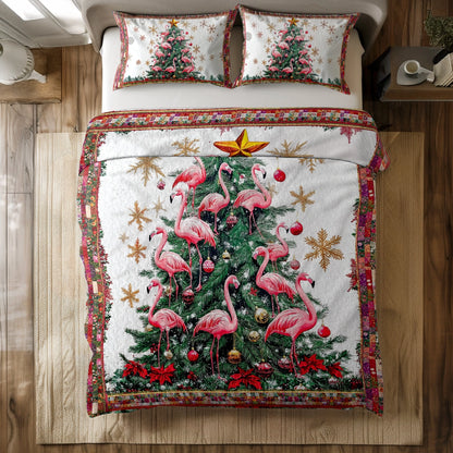 Shineful All Season Quilt 3-Piece Set - Tropical Christmas with Flamingos