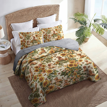 Shineful All Season Quilt 3-Piece Set Sunflower Dachshund Patch