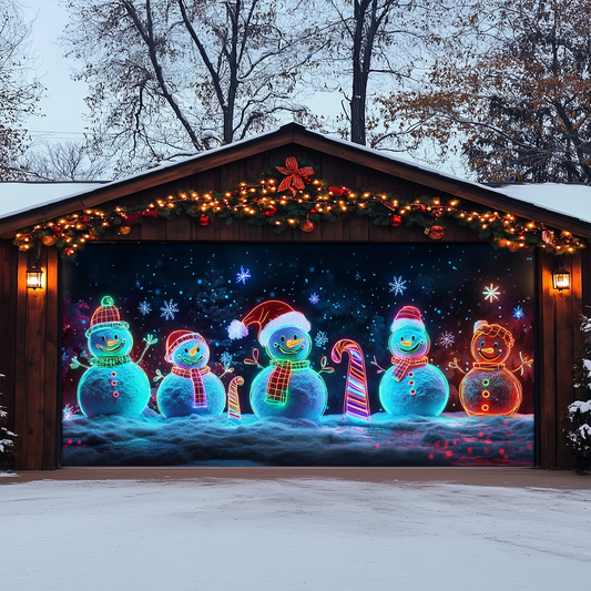 Shineful Garage Door Banner Decoration Snowy Night Snowmen