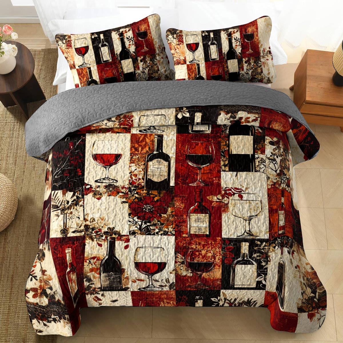 Shineful All Season Quilt 3-Piece Set Ethereal Wine