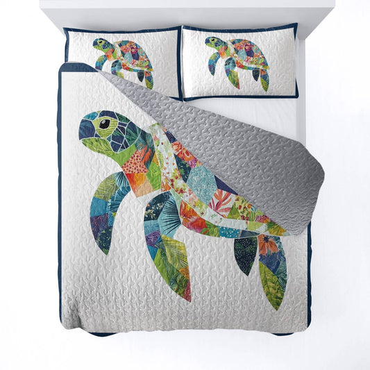 Shineful All Season Quilt 3-Piece Set - Sea Turtle Tropical Mosaic