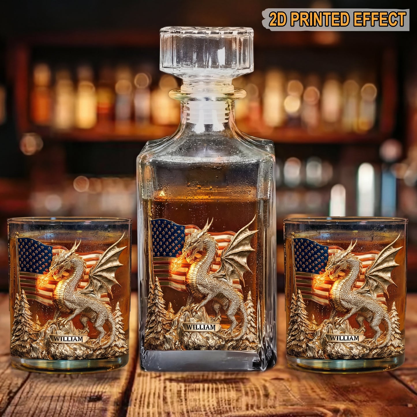 Shineful Whiskey Set American Dragon Flag Personalized