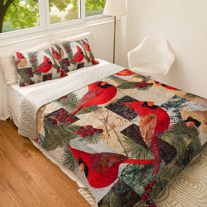 Shineful All Season Quilt 3-Piece Festive Cardinal Dreams