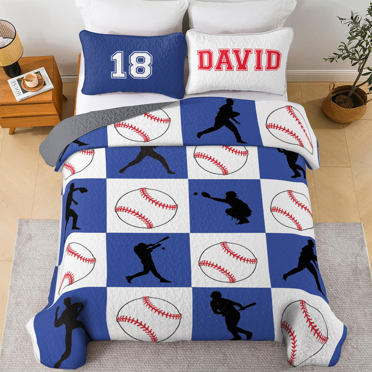 Shineful All Season Quilt 3-Piece Set Personalized Baseball Action