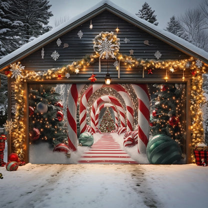 Shineful Garage Door Banner Decoration Candy Cane Wonderland