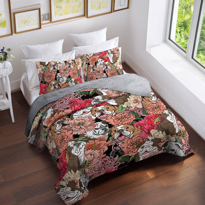 Shineful All Season Quilt 3-Piece Set Floral Bulldogs