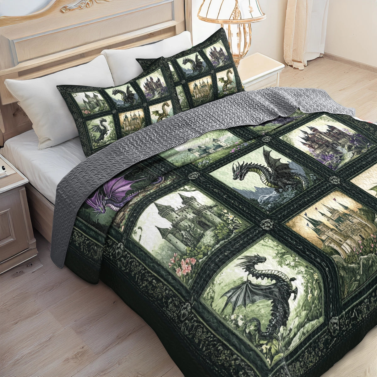 Shineful All Season Quilt 3-Piece Set - Dragon's Castle