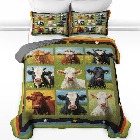 Shineful All Season Quilt 3-Piece Set Funny Cow Field