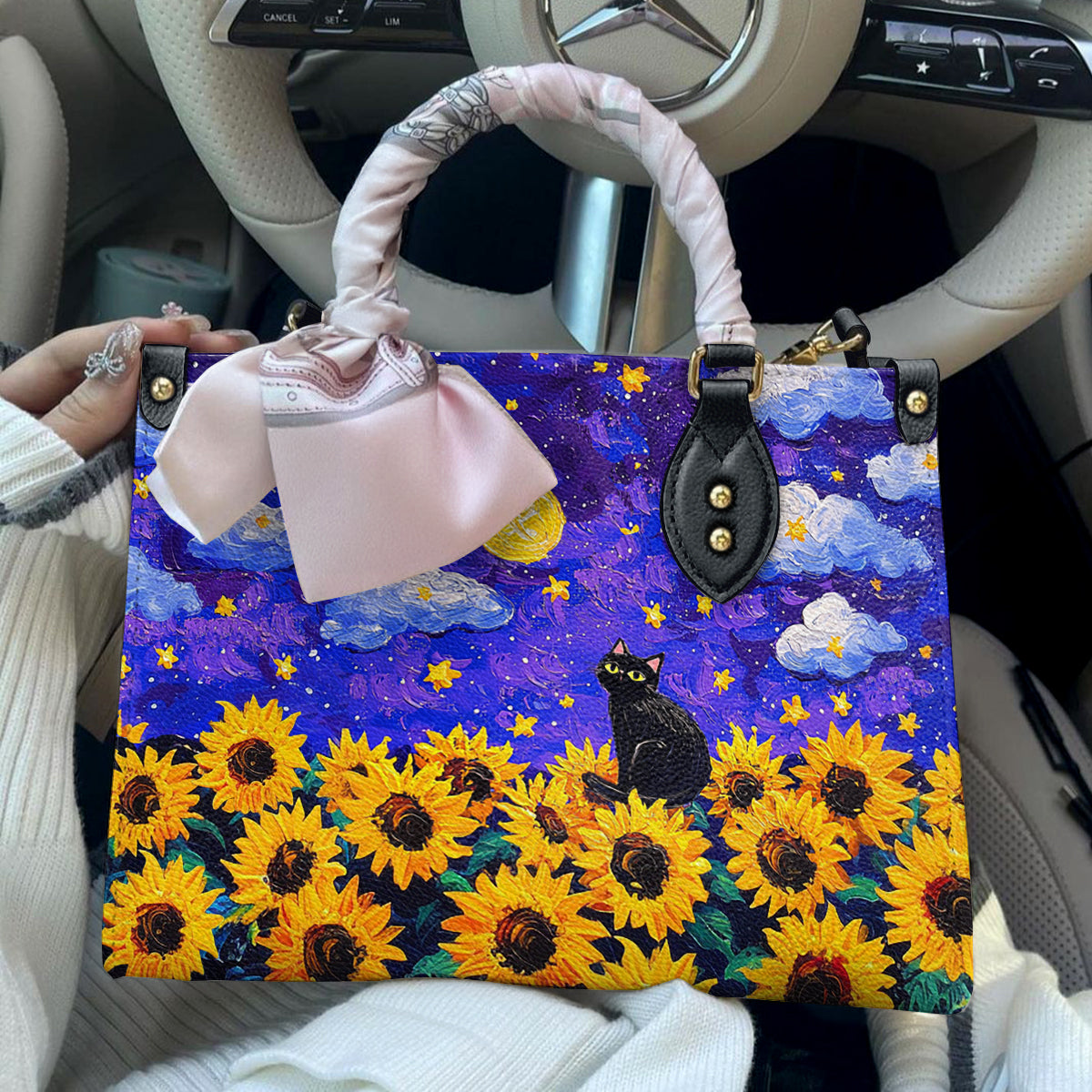 Shineful Leather Starry Cat With Sunflower